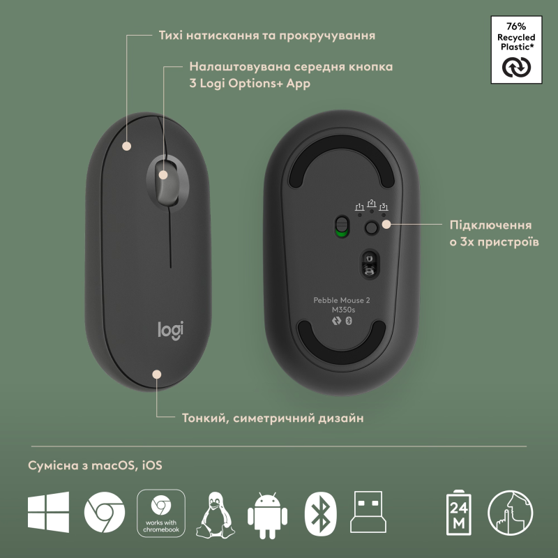 Комплект Logitech Pebble 2 Combo Tonal Graphite UA (920-012239)