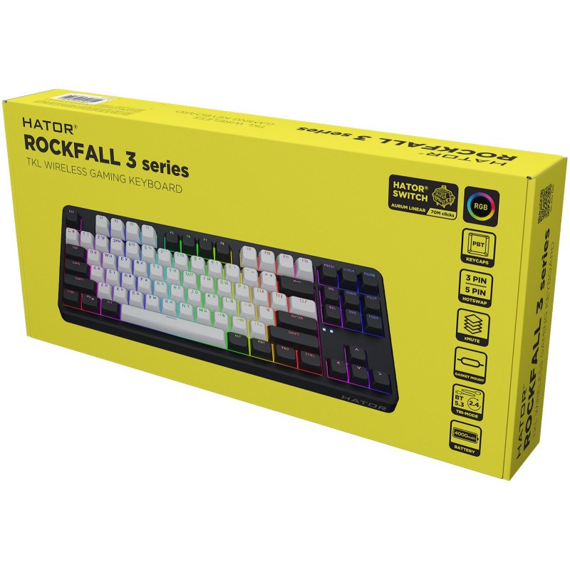 Hator Rockfall 3 Mecha TKL бездротова помаранчева чорна (HTK850UA) Клавіатура