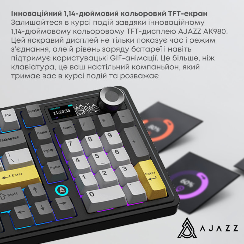 Клавіатура Ajazz AK980 RGB Clear Sky Switch Wireless (AK980-CS-BGY) Black/Gray/Yellow