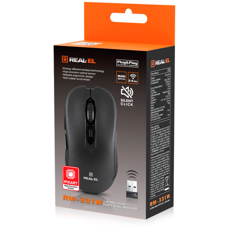 Мишка REAL-EL RM-331W Black (EL123200044)