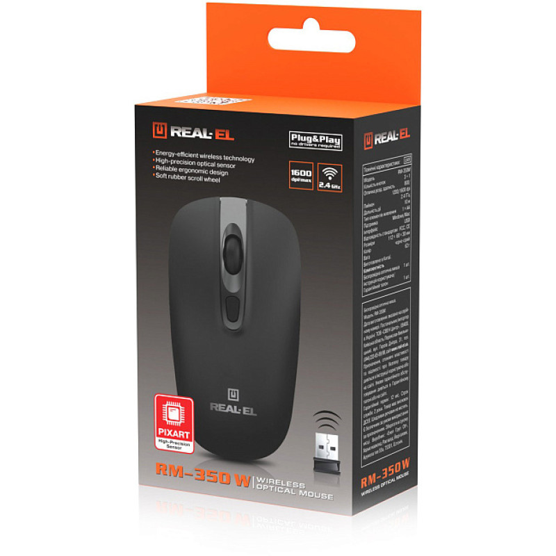 Мишка REAL-EL RM-350W Black (EL123200043)