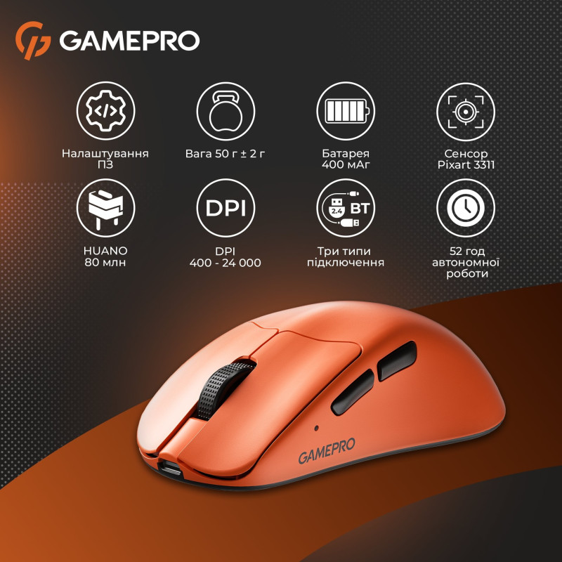 Мишка GamePro Genesis Avenger Wireless/Bluetooth/USB Orange (GM096O)
