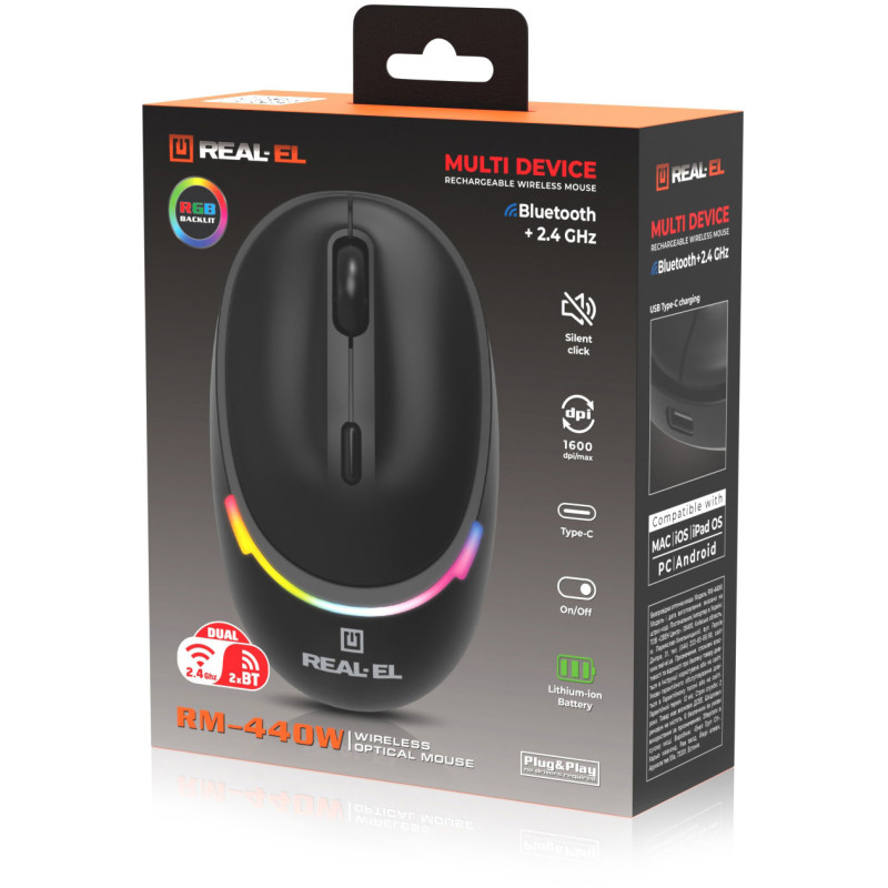 Мишка REAL-EL RM-440W Black (EL123200045)