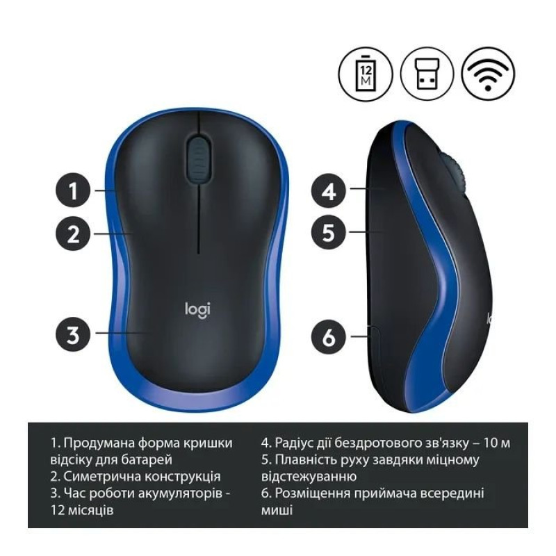 Мишка Logitech M185 blue (910-002236)