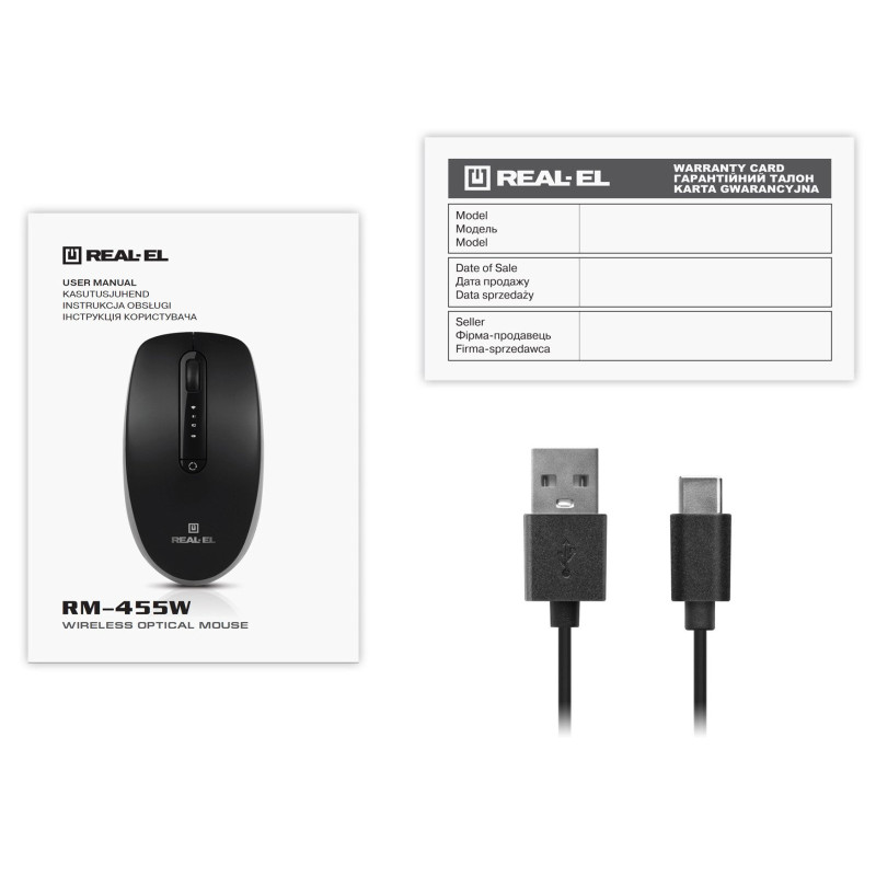 Мишка REAL-EL RM-455W Black (EL123200047)