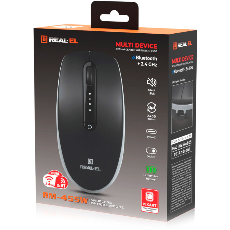 Мишка REAL-EL RM-455W Black (EL123200047)
