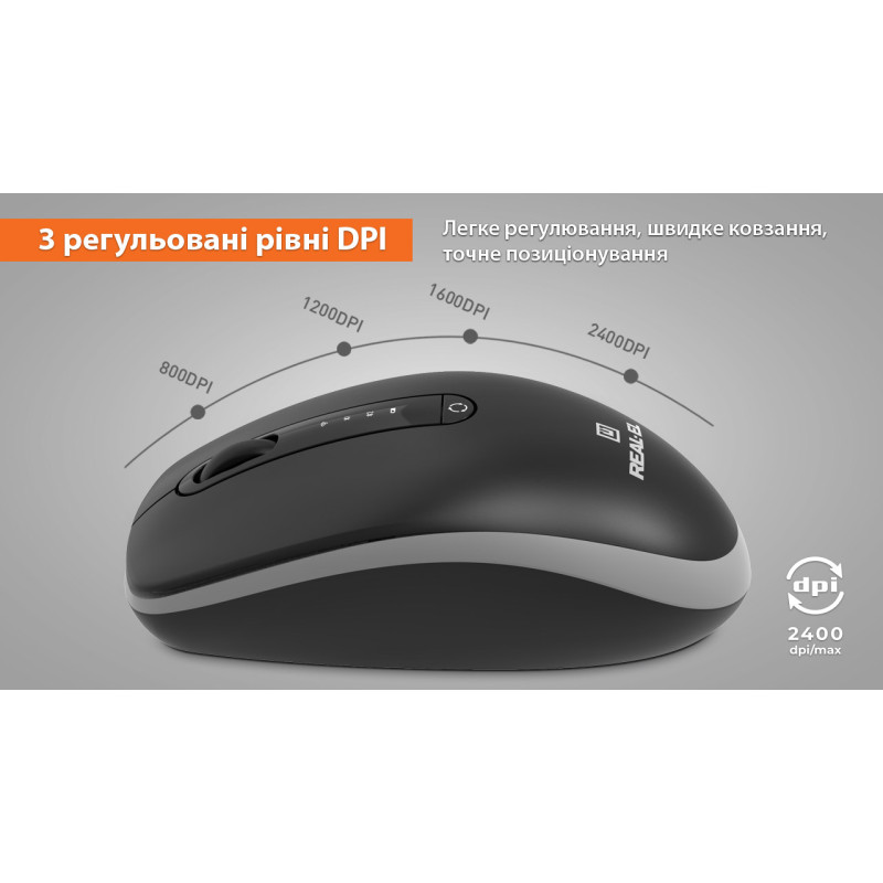 Мишка REAL-EL RM-455W Black (EL123200047)