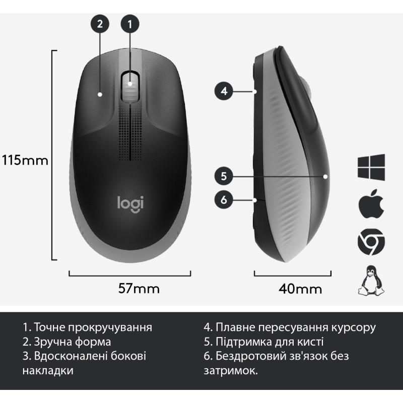 Миша Logitech M190 Wireless Mid Grey (910-005906)