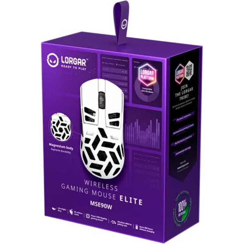 Мишка Lorgar MSE90W Magnesium Alloy Wireless Gaming Mouse Elite White