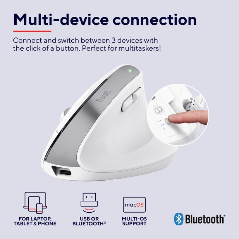Мишка Trust Bayo+ Multidevice Ergonomic White (25399)