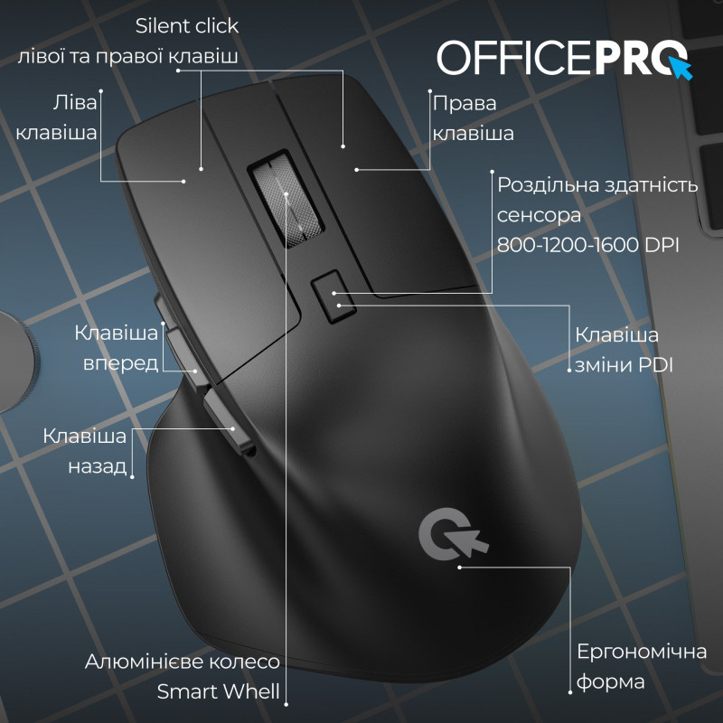 Мишь OfficePro M395B Silent Click Ergonomic Wireless Black (M395B)