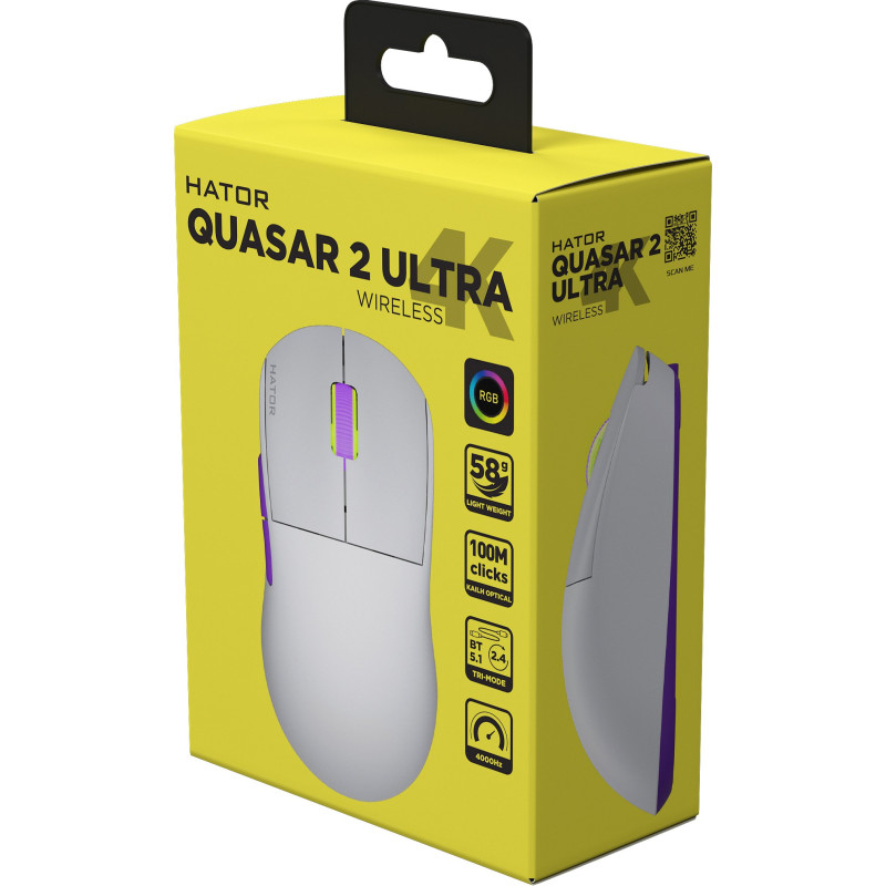 Мишка HATOR Quasar 2 Ultra 4K бездротовий (HTM571WL) white/lilac