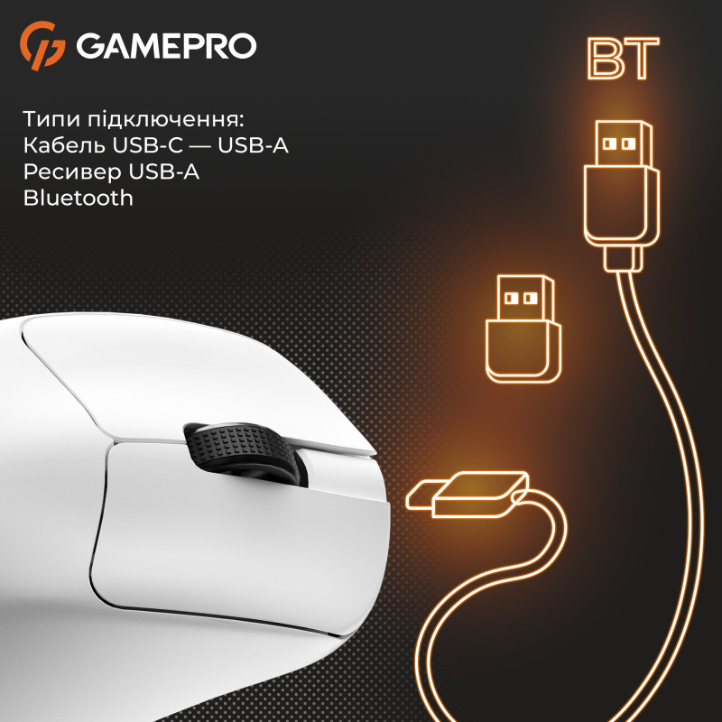 Мишка GamePro Genesis Avenger Wireless/Bluetooth/USB-C White (GM096W)