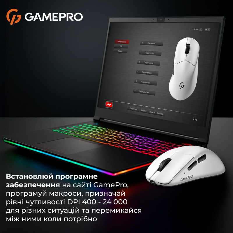 Мишка GamePro Genesis Avenger Wireless/Bluetooth/USB-C White (GM096W)