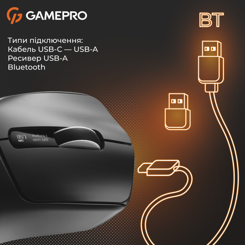Мишка GamePro Genesis Ranker Wireless/Bluetooth/USB-C Black (GM012B)