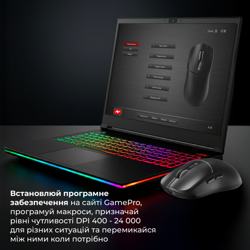 Мишка GamePro Genesis Ranker Wireless/Bluetooth/USB-C Black (GM012B)