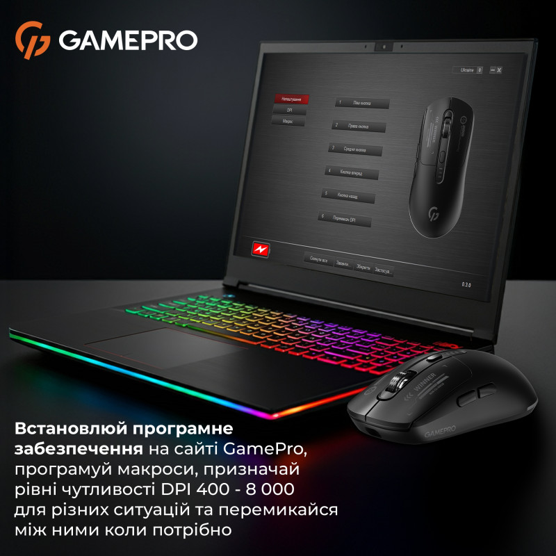 Мишка GamePro Genesis Winner Wireless/Bluetooth/USB-C Black (GM079B)