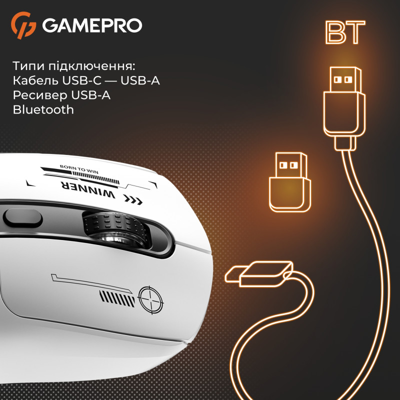 Мишка GamePro Genesis Winner Wireless/Bluetooth/USB-C White (GM079W)