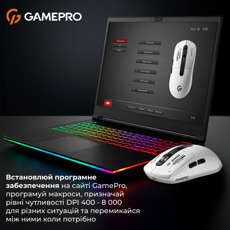 Мишка GamePro Genesis Winner Wireless/Bluetooth/USB-C White (GM079W)