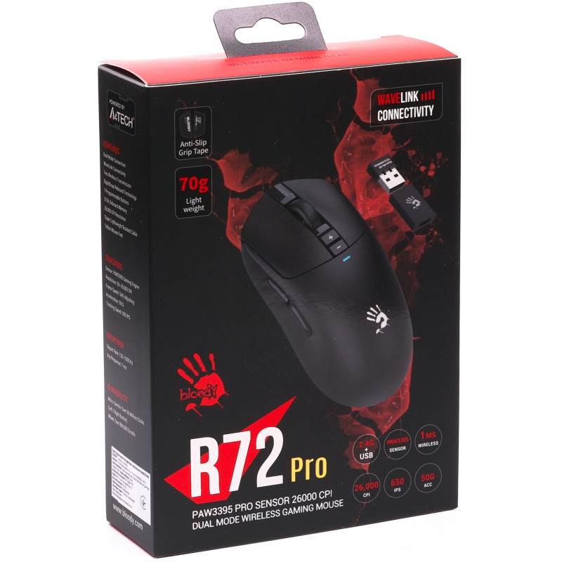 Мишка A4Tech Bloody R72 Pro Wireless/USB Black