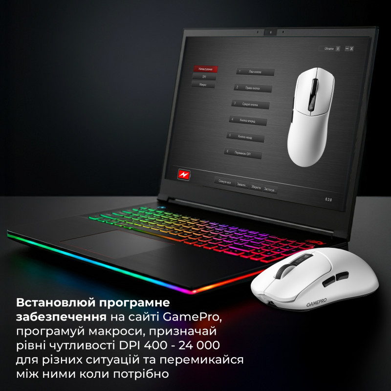 Мишка GamePro Genesis Ranker Wireless/Bluetooth/USB-C White (GM012W)