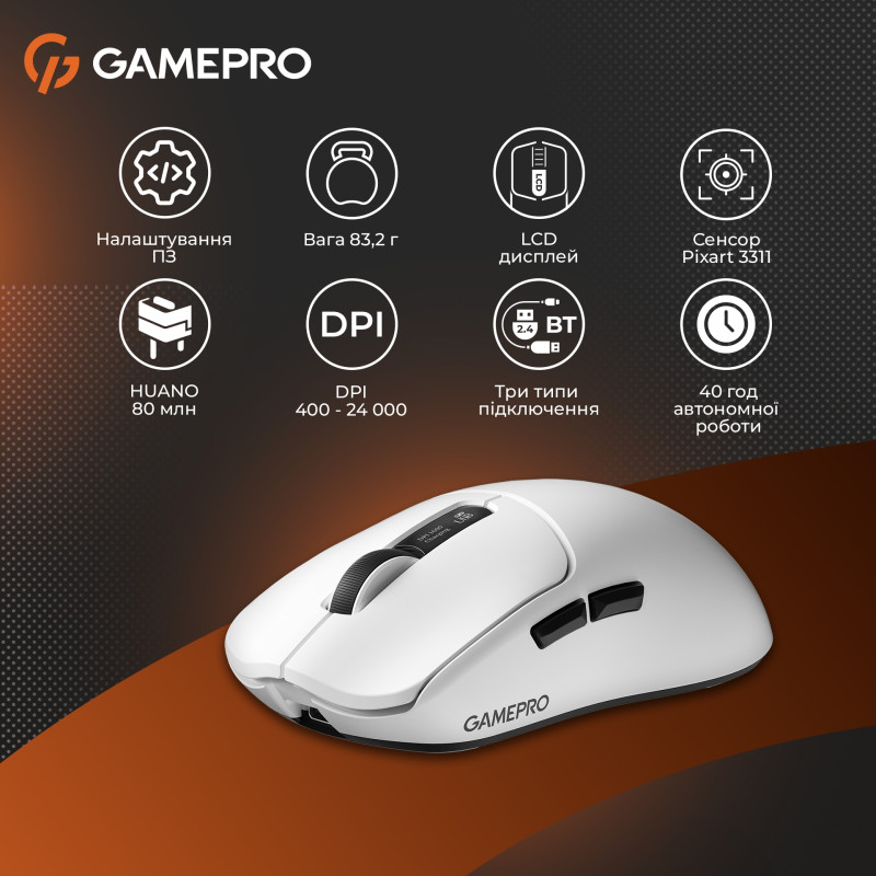 Мишка GamePro Genesis Ranker Wireless/Bluetooth/USB-C White (GM012W)