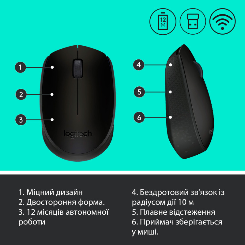 Мишка Logitech M170 Wireless Grey/Black (910-004642)