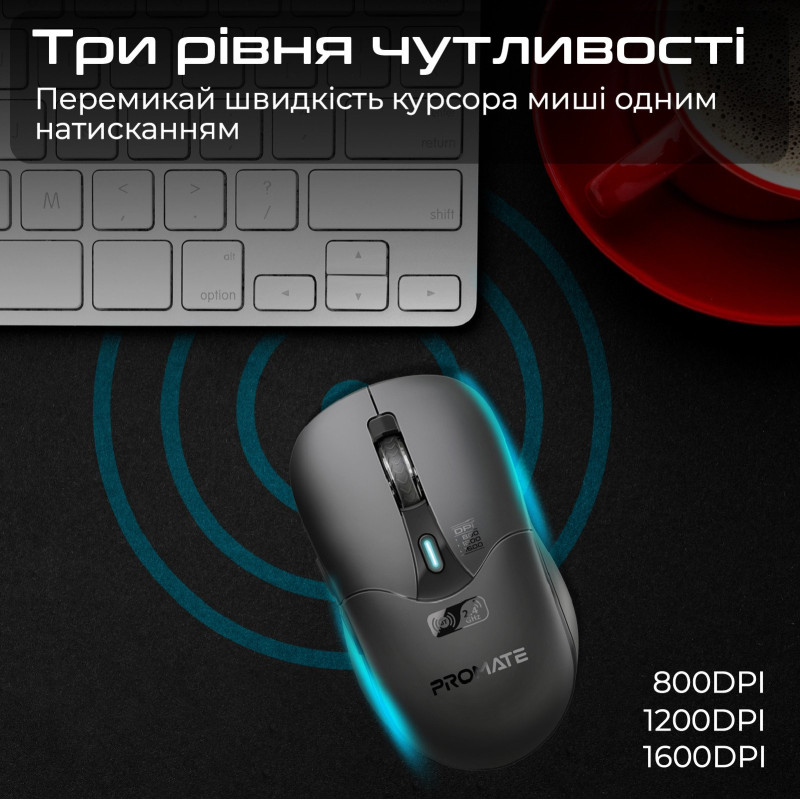 Мишь Promate Samo Wireless/Bluetooth Black (samo.black)