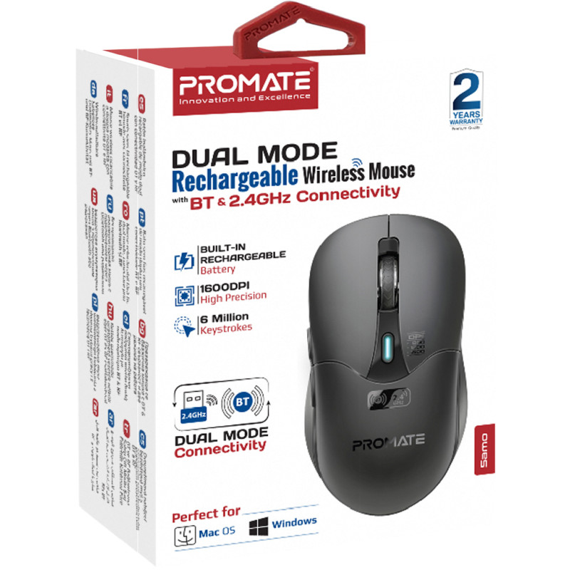 Мишь Promate Samo Wireless/Bluetooth Black (samo.black)