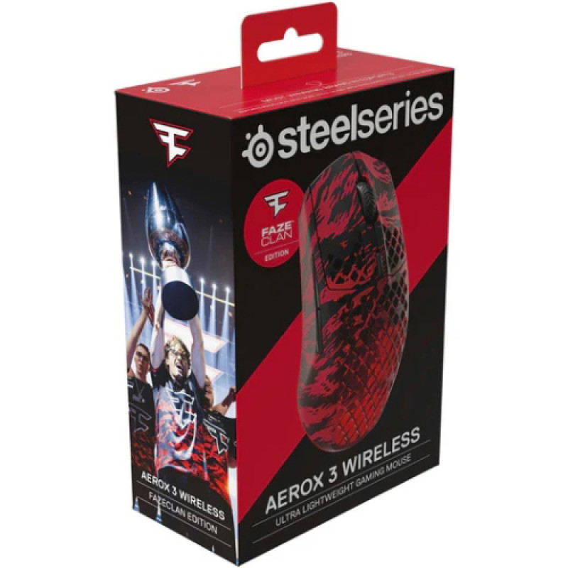 Миша SteelSeries Aerox 3 Wireless, RGB, 18000dpi., 6кн., Faze Clan Edition (62609)