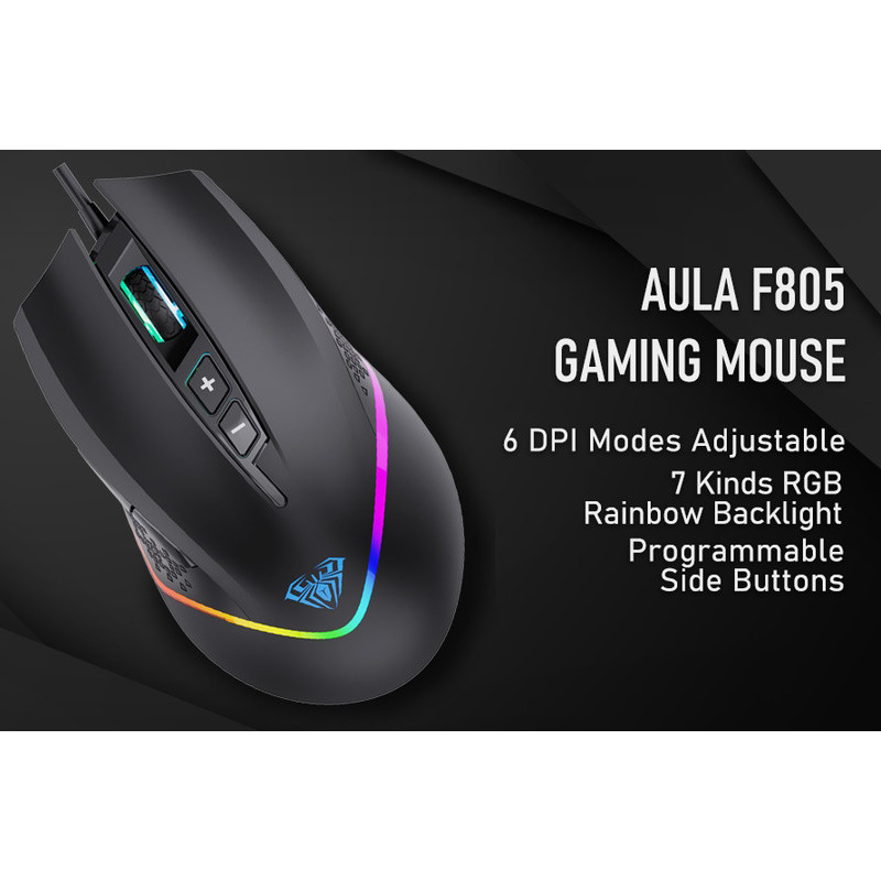Мишка Aula F805 Wired gaming mouse with 7 keys Black (6948391212906)
