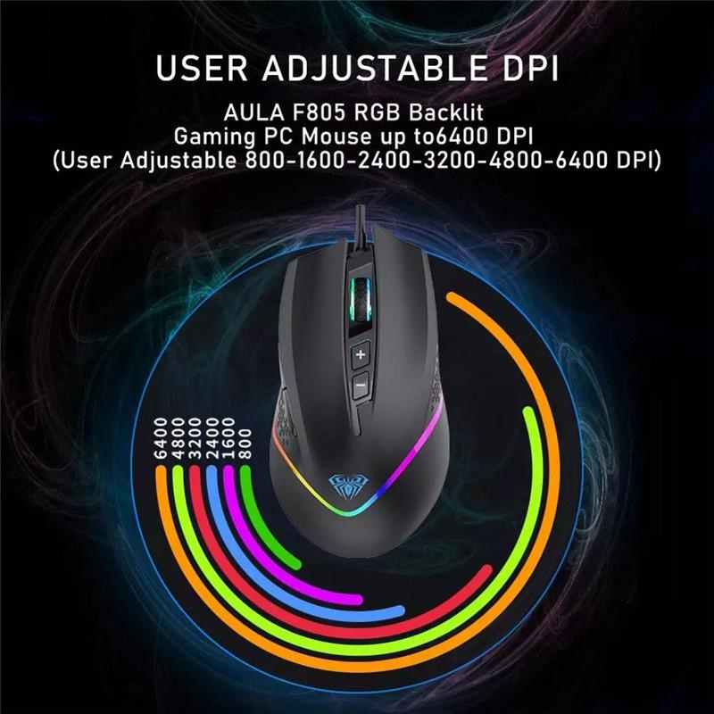 Мишка Aula F805 Wired gaming mouse with 7 keys Black (6948391212906)