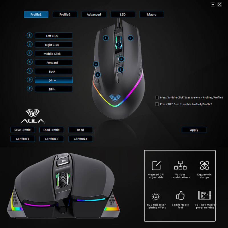 Мишка Aula F805 Wired gaming mouse with 7 keys Black (6948391212906)