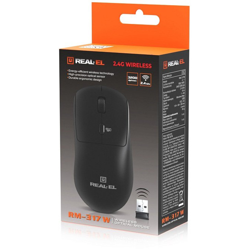 Миша REAL-EL RM-317W Black (EL123200052)