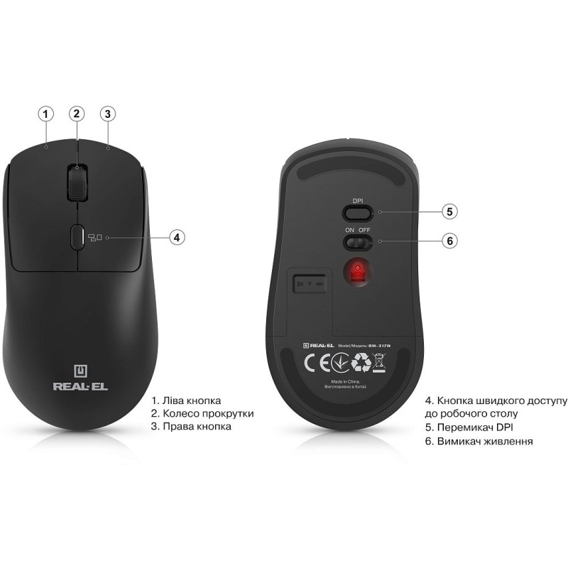 Миша REAL-EL RM-317W Black (EL123200052)