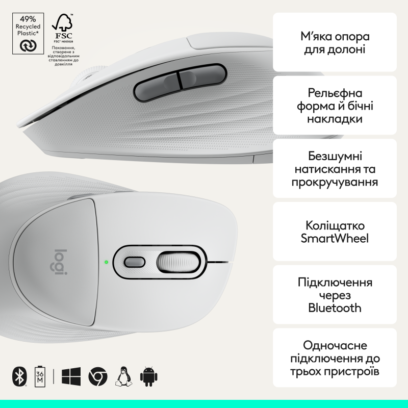 Мишка Logitech Signature Comfort Plus M850L Wireless/USB-C Off-White (910-007716)