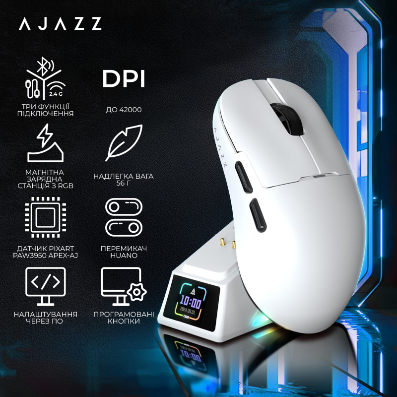 Мишка Ajazz AJ159 APEX Wireless (AJM159-AW) White