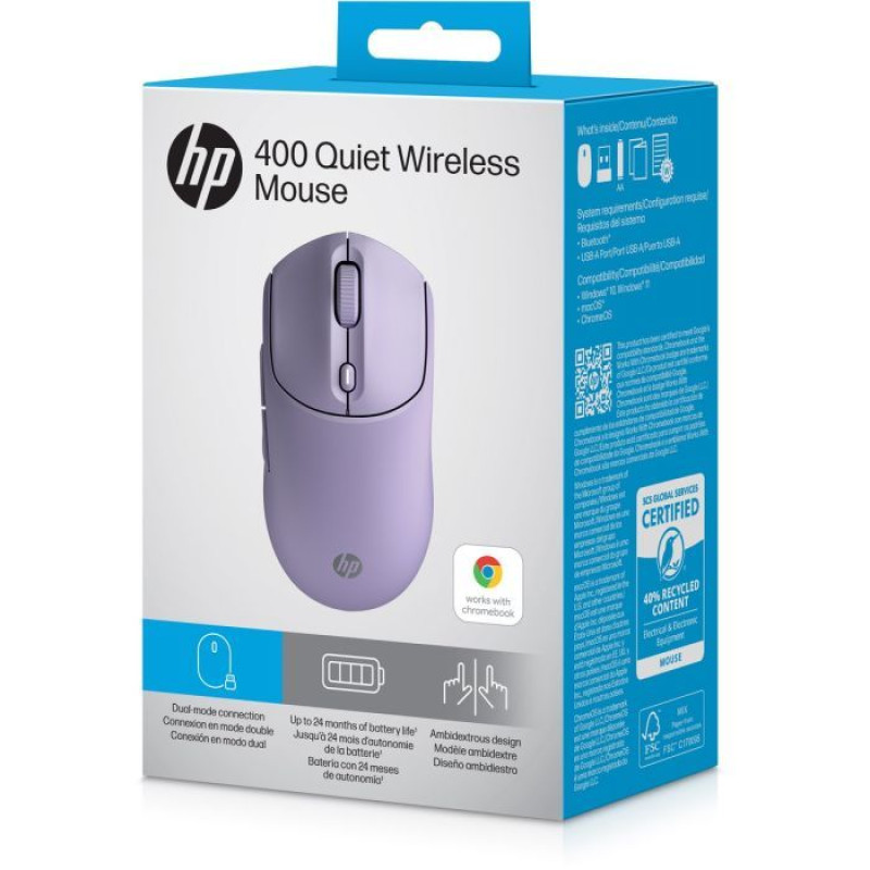 Миша HP 400 Quiet, WL/BT Purple (AZ7B7AA)