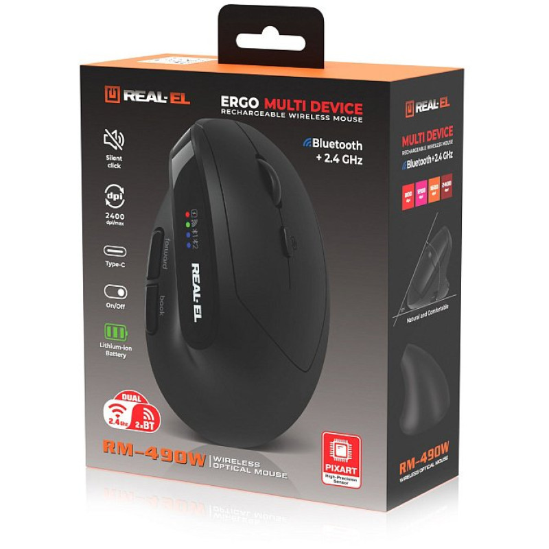 Мишка REAL-EL RM-490W Black (EL123200058)