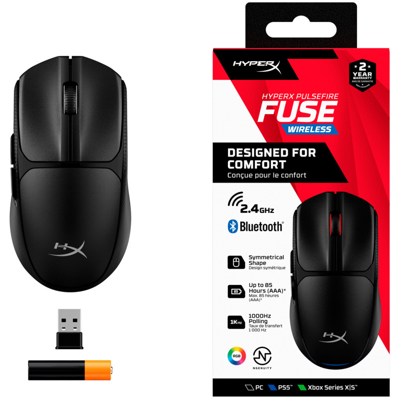 Мишка HyperX Pulsefire FUSE RGB WL/BT Black (A1KY6AA)