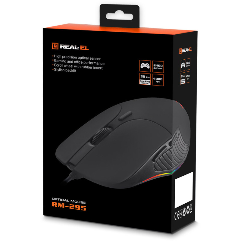 Мишка REAL-EL RM-295 Black (EL123200031)