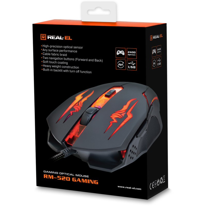 Мишка REAL-EL RM-520 Gaming Black (EL123200020)