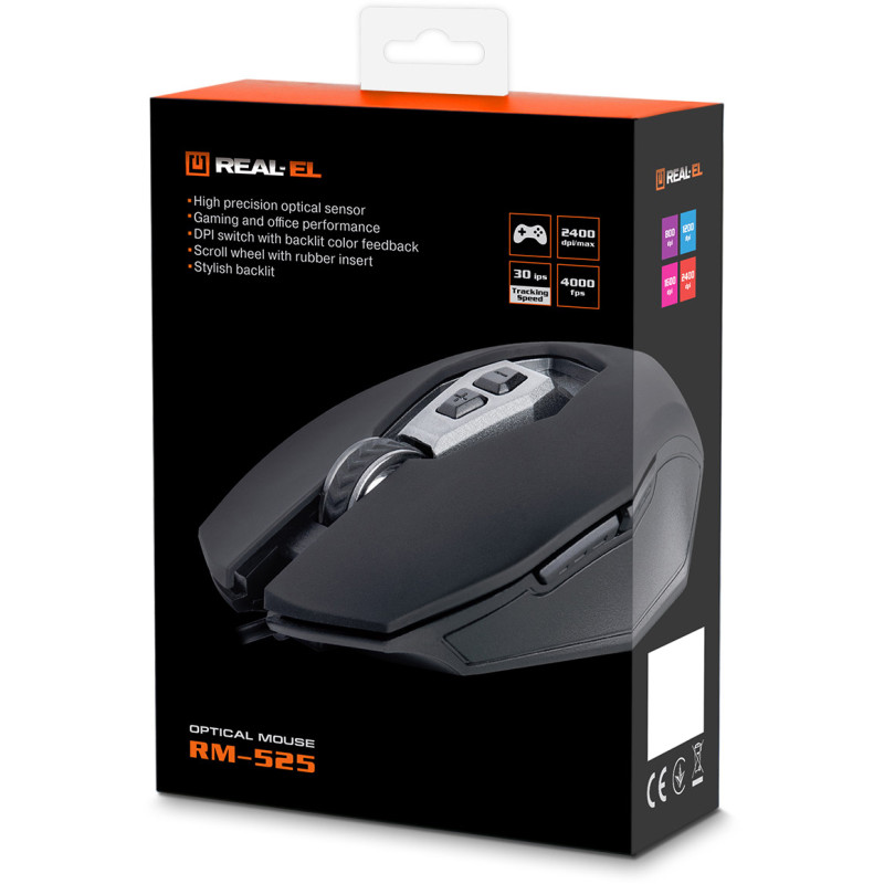 Мишка REAL-EL RM-525 Black (EL123200029)