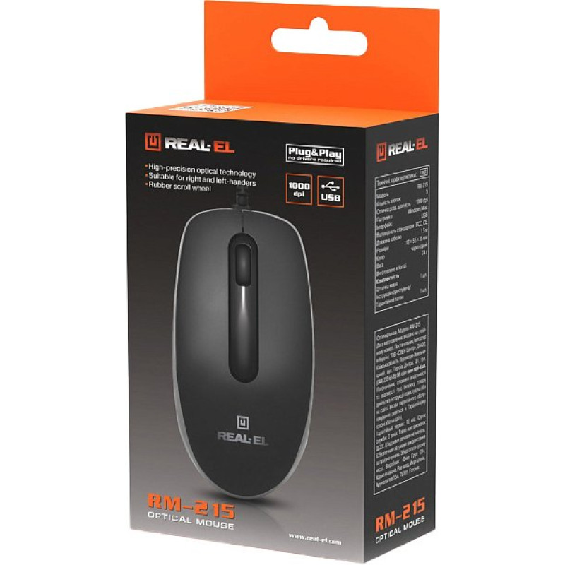 Миша REAL-EL RM-215 Black (EL123200037)