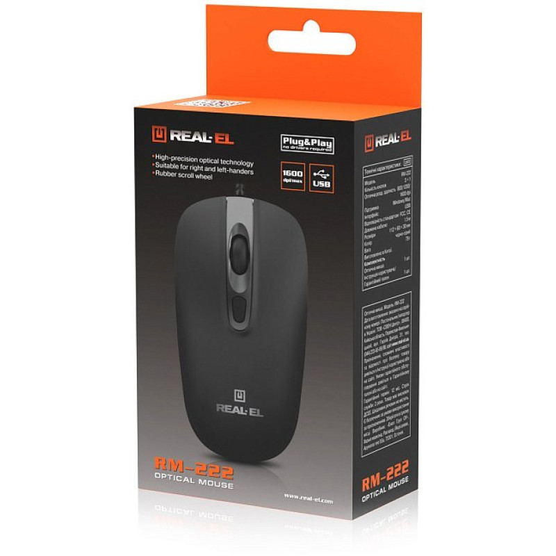 Миша REAL-EL RM-222 Black (EL123200040)
