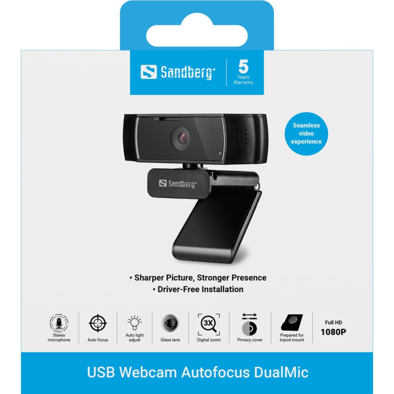 Веб-камера Sandberg Autofocus DualMic Full HD Stereo microphone (134-38)