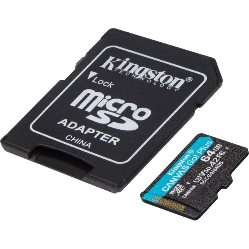 Карта пам'яті Kingston 64GB microSDXC сlass 10 UHS-I U3 V30 A2 Canvas Go Plus G4 (SDCG4/64GB)