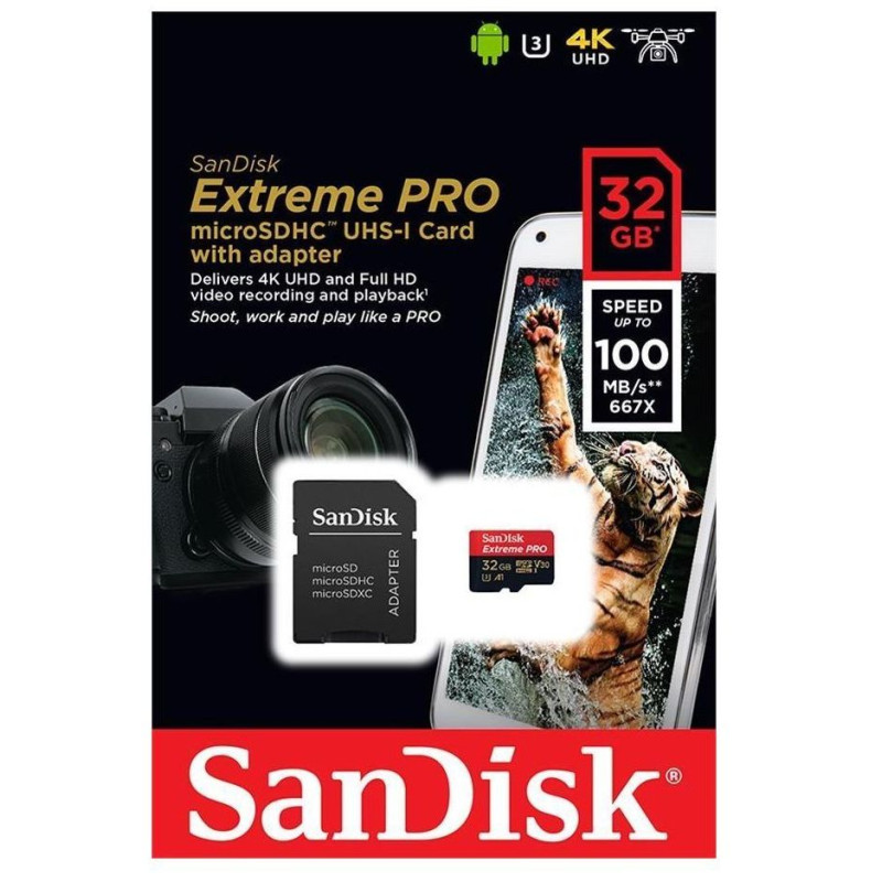 Карта пам'яті SanDisk 32GB microSD class 10 V30 A1 UHS-I U3 4K Extreme Pro (SDSQXCG-032G-GN6MA)