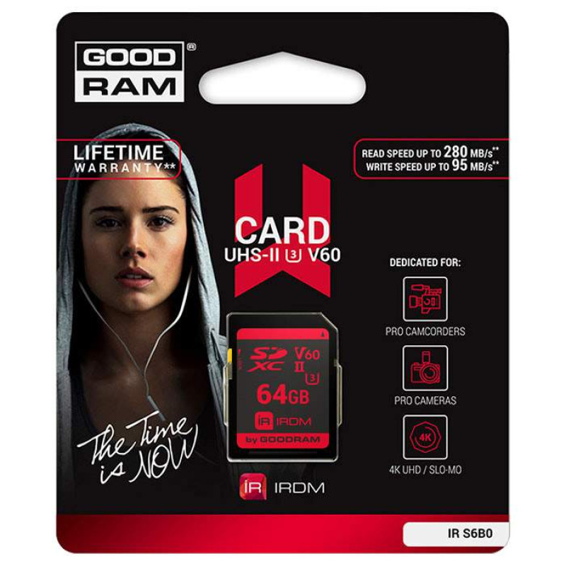 Карта пам'яті GoodRAM 64Gb IRDM SDXC V60 UHS-II U3 (IR-S6B0-0640R11)