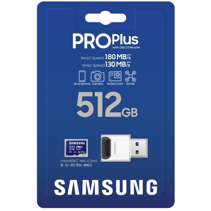 Карта пам'яті Samsung PRO Plus microSDXC UHS-I 512GB Class 10 + Reader 2023 (MB-MD512SB/WW)